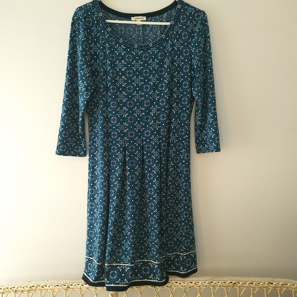 Max Studio Blue Mandala Print Dress, size medium